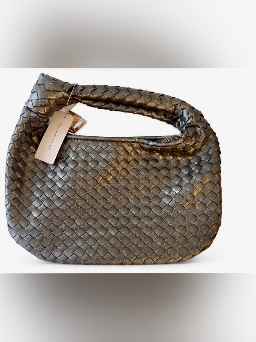 Anthropologie Melie Bianco Mini Brigitte Satchel metallic Gray-NWT - Picture 2 of 11